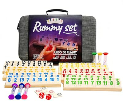 KAILE Cube rami pour 2 à 6 joueurs avec 6 étagères en bois, 6 sabliers, 160 grands carreaux de chiffres, jeu de société familial classique pour adultes et enfants avec sac de voyage portable