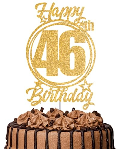 1Pc Happy 46th Birthday Cake Topper – Gold Glitter “Cheers to 46 Years” Decoration | 46 & Fabulous Cake Topper for Women Men | Birthday Party or Anniversary Cake Decor Supplies