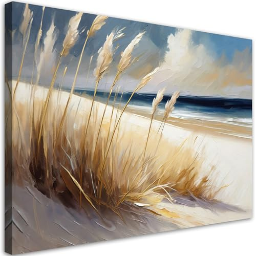 Feeby Leinwandbild - Bilder Wohnzimmer - Strand Landschaft Natur wie gemalt - 100x70 1tlg - Deko Schlafzimmer - Wanddekoration - Aesthetic - Groß Moderne Bild - Foto auf Leinwand