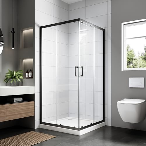 OsmanthBD Duschkabine 90×90×180 cm, Doppel-Schiebetür, Mattschwarz | Eckeinstieg, 6 mm ESG-Sicherheitsglas, Nano-Beschichtung, Lieferung ohne Duschwanne