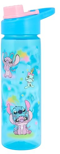 Disney Stitch Water Bottle with Flip Spout, Blue, 600ml, Featuring Lilo & Stitch Style with Carry Handle