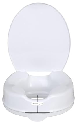 Millercare 4 (10cm) Raised Toilet Seat with Lid - Lightweight Toilet Riser for Hip Replacement, Elderly & Disabled Users - Secure Fit, Easy Clean, Supports up to 225kg | 40.5 x 36.5 cm