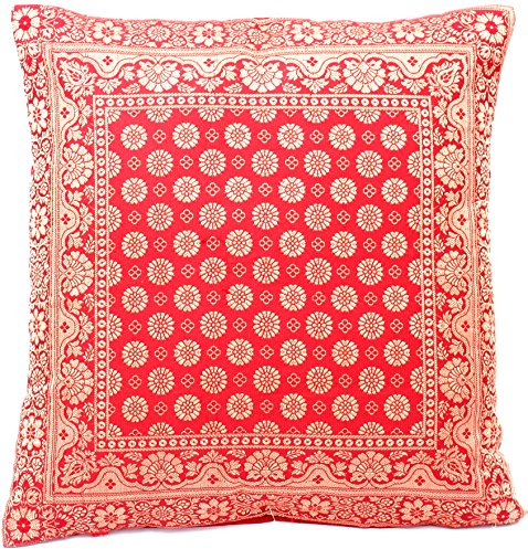 Ruwado Rot/Rost Indische Seide Kissenbezug | Zierkissenbezug | Sofakissenbezug | Dekokissen | Kissenhülle - 40 cm x 40 cm ***Handgewebt und Handgefertigt von Kunsthandwerkern aus Kaschmir-Indien***