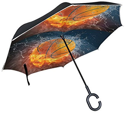 isaoa Gro?e Schirm Regenschirm Winddicht Doppelschichtige seitenverkehrt Faltbarer Regenschirm Verwendung f¨¹r Auto,C-f?rmigem Henkel Regenschirm Magical Basketball Regenschirm f¨¹r Damen und Herren