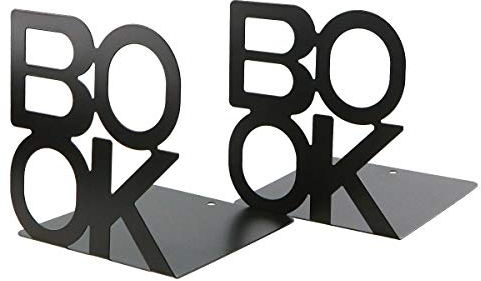 Serre-livres inscription Book - En métal - Motif lettres - Simple - Organisateur de livres pour bureau, espace de travail, décoration de maison, cadeau - Noir