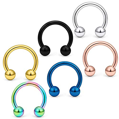 Briana Williams 6stk Circular Barbell Hufeisen Nasenring Nasenpiercing 20/18/16/14/12 Gauge Chirurgenstahl Piercing Ring Schmuck