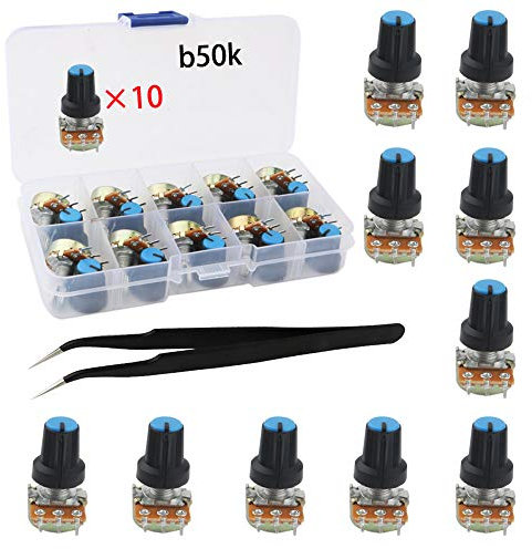 RUNCCI-YUN Potentiometer 50k,WH148 3Pin 15mm Schaft mit Nut & Ring-Eisen und antistatischen Pinzetten Drehpotentiometer