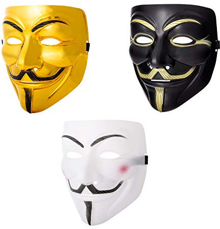 Ultra Schwarzes Gold & Weiß Guy Fawkes Erwachsene Maske Hacker Anonymous Gesichtsmaske Halloween Kostüm Elastischem Riemen Guy (3)