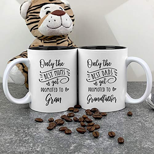 Personalised Set of 2 Ceramic White 350ml Two Tone Coffee Mugs, Pregnancy Announcement, Baby Reveal Gift for Grandparents, Only The Best Parents Get Promoted to Grandparents (Black)