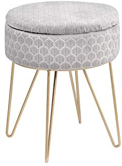 TMEE Velvet Ottoman Storage Stool Dressing Table Stool Footstool Seat Foot Rest 4 Golden Metal Legs with Non-slip Pad Children's Ottoman 34x42cm for Living Room Bedroom(Grey)