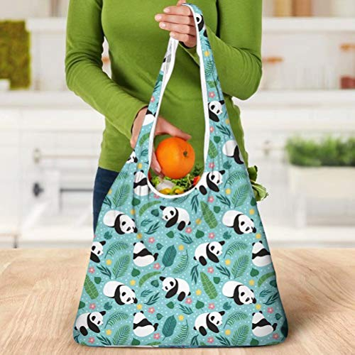 chaqlin Reusable Shopping Einkaufstüten Faltbare, waschbare Einkaufstasche mit Beutel, süße Panda Party Print Hochleistungs-Einkaufstasche, umweltfreundliche Handtasche passt in die Tasche