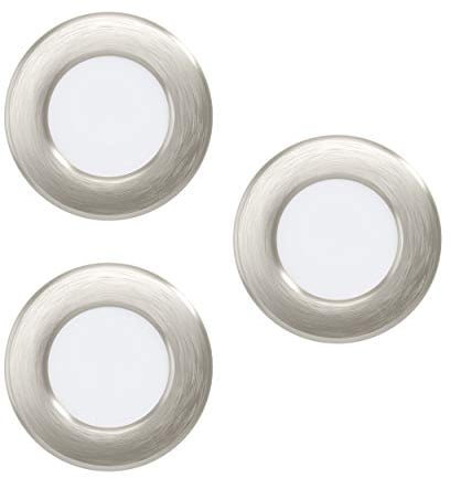 EGLO LED 3er Set Einbaustrahler Fueva 5, Ø 8,6 cm, Spots aus Stahl und Kunststoff Leuchtflächen, 3 Einbauleuchten in Silber, Weiß, flach, geringe Einbautiefe 26 mm, warmweiß