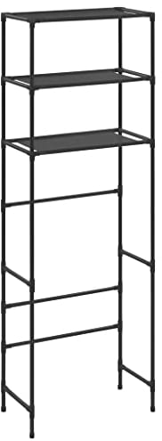 vidaXL Toilettenregal 3 Ablagen Regal Bad WC Standregal Badregal Badezimmer Waschmaschinenregal Schwarz 53×28×169cm Edelstahl Stoff