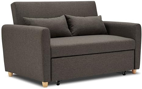 Bravich Pull Out Two Seater Double Sofa Bed -Brown. Modern Contemporary Space Saving Folding Bed, Easy Fold Living Room Furniture To Full Size Double Bed. Fabric Couch With Thick Foam Cushions.