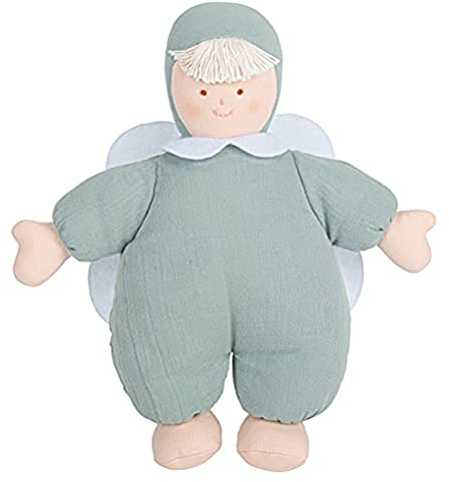 Trousselier - Peluche musical - Ángel - Canción de cuna musical J. Brahms - 24 cm de alto - Tela de lino - Moderno y chic - Regalo ideal para nacimiento - Lavable a máquina - Color celadón - 2