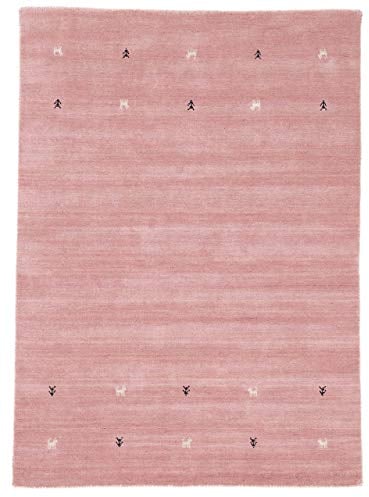 carpetfine Wollteppich Gabbeh Uni Rosa 200x290 cm | Moderner Teppich für Wohn- und Schlafzimmer