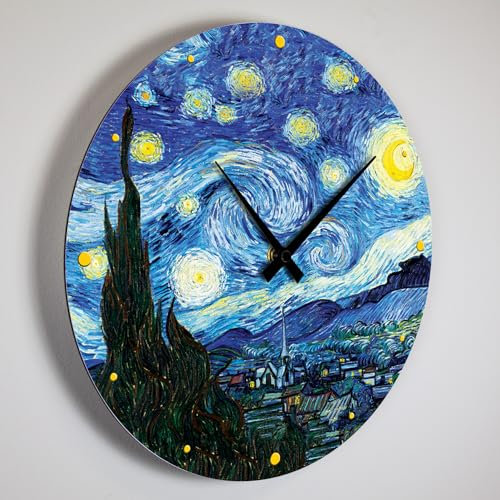 Giallobus - Orologio Linea Basic - Vincent Van Gogh - Notte stellata - Legno Mdf - Basic 30x30 - Meccanismo silenzioso - Pronto da appendere - Orologi moderni