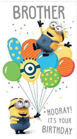 Danilo Cards Geburtstagskarte für Bruder Minions, Geburtstagskarte für Bruder Minions, Ich - Einfach Unverbesserlich, Bruder Geburtstagskarte, mehrfarbig, 22,9 x 12,7 cm