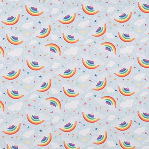 Dekostoff Baumwoll-Mischgewebe Tani Wolken Regenbogen hellblau bunt 1,