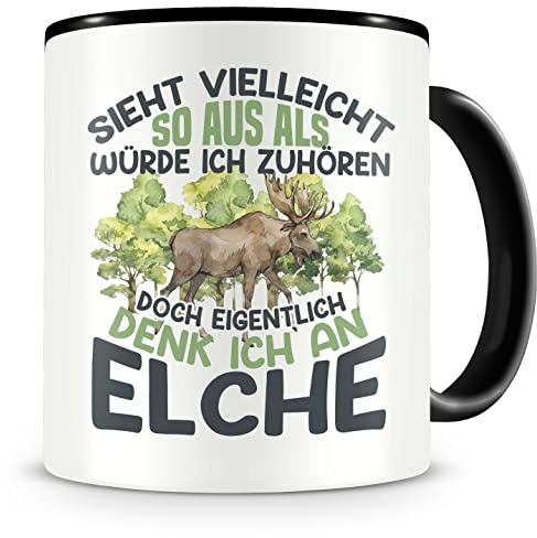 Samunshi® Elch Tasse mit Spruch Sieht vielleicht so aus Elche Geschenk für Elch Fans Kaffeetasse Lustige Tassen zum Geburtstag 300ml