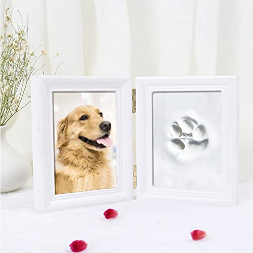LEcylankEr Pfotenabdruck Set Hund Katze Hundepfoten Abdruck Holz Bilderrahmen 3D Gipsabdruck Pet Pawprints Bilderrahmen und Abdruck Set (Weiß)