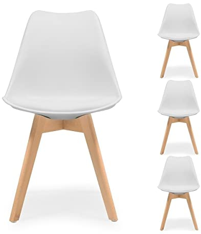 Homely - Pack de 4 sillas de Comedor o Cocina de diseño nórdico Day, Asiento de Polipropileno y Patas de Madera de Haya, Color Blanco