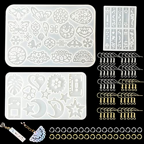 Yayatty Ohrringe Resin Silikonform, 3 Stück Ohrringe Resin Molds Ohrring Silikonform Resin Schmuck Silikon Gießform mit Ohrhaken für Harz, Ohrring Harz Handwerk DIY
