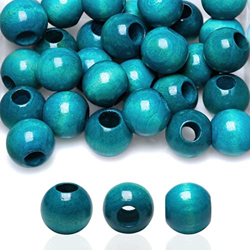 30 Stück blau bemalte Holzperlen 24 mm großes Loch Makramee Holz Abstandshalter lose Perlen mit 12 mm Loch zum Basteln Schmuckherstellung Bauernhaus Girlanden Urlaub Party Dekorationen 30 Stück