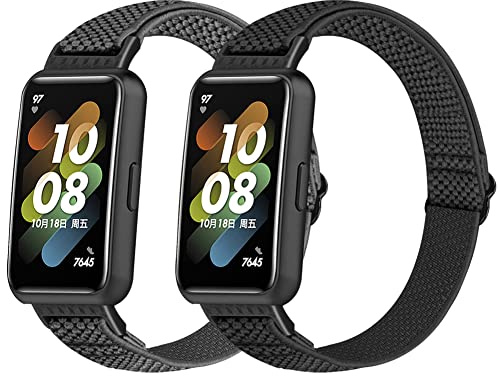 Huamanlou 2 Stück Elastisch Armband Kompatibel mit Huawei Band 7/Huawei Band 7 NFC, Nylon Verstellbarer Ersatzarmband Armbänder Sport Uhrenarmband Damen Herren