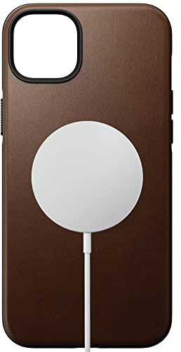 NOMAD Modern Leather Case für iPhone 14 Plus | Schutzhülle aus Polycarbonat und hochwertigem Echtleder | MagSafe-kompatibel | Farbe: Braun