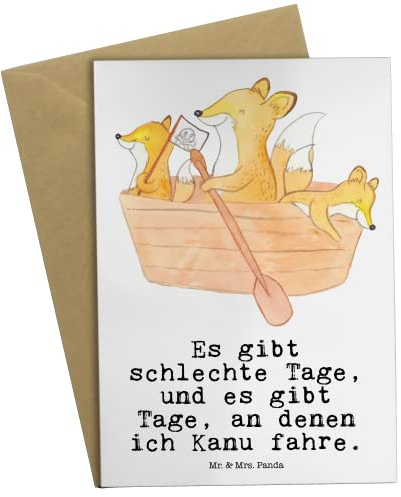 Mr. & Mrs. Panda Klappkarte Fuchs Kanufahren - Geschenk, Kanu fahren, Beileidskarte, weihnachtskarten, hochzeitskarten, Grußkarte, Kanutour, Kanuverleih, einladungskarten, Paddeltour, Schule