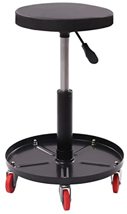 kangten Heavy Duty Roller Seat, Pneumatischer Mechanischer Roller Seat, justierbarer Rolling Hocker Stuhl Swivel mit Werkzeugfach für Werkstatt und Auto Repair Shop, 300lbs (schwarz)