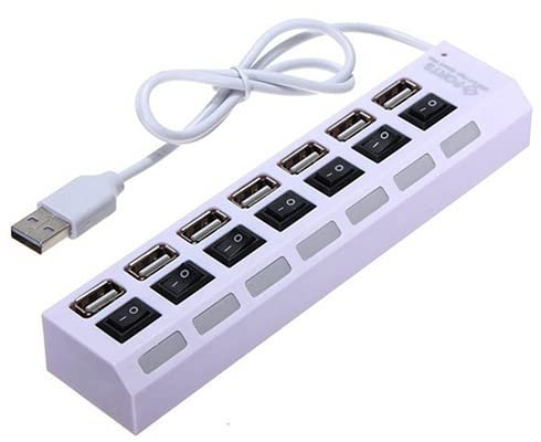 Remorui 7-Port USB 2.0 HUB Multi Port USB Splitter High Speed Adapter ON/OFF Switch for Laptop, PC, Computer, Mobile HDD, Flash Drive White