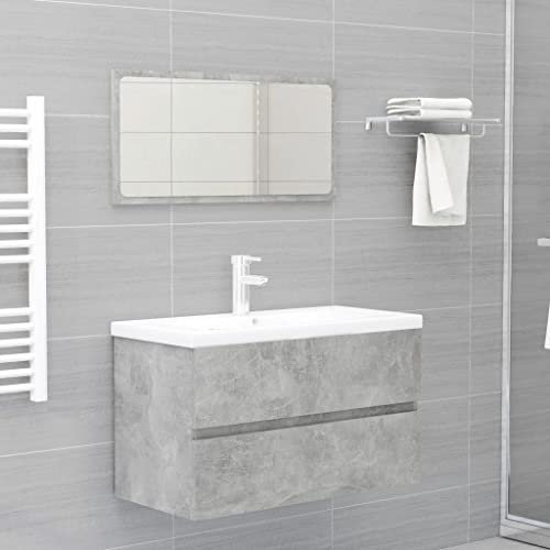 homiuse 80x48x45 cm Set Muebles de baño 2 Piezas Madera contrachapada Gris hormigón, Armario Bajo Lavabo , Mueble Auxiliar Práctico Y Duradero Diseño Elegante Y De Moda