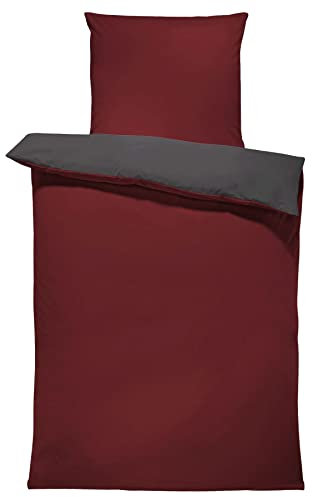 one-home 4 teilig Bettwäsche 135x200 cm Bordeaux rot anthrazit Unifarben Wende Microfaser