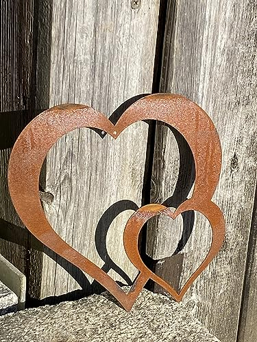 Rostalgie Edelrost doppelte Herzen offene Form zum Hängen - Höhe 20 cm