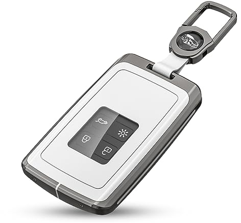Autoschlüssel Hülle für Renault - 4 Tasten Autoschlüssel Hülle Kompatibel für Renault, Zinklegierung Schlüsselhülle für Clio Megane Kadjar Talisman Captur Espace Dacia, mit Schlüsselanhänger (White)