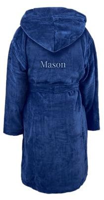 YourSurprise Personalisierter Kinderbademantel mit Namen - Weißer Bademantel für Kinder aus superweichem Frottee mit wunderschön gesticktem Namen (DE/NL/SE/PL, Numerisch, 134, 140, Regular, Blau)
