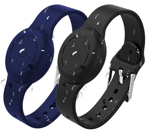 AirTag Kinder Wasserdicht Armband - 2er Pack Versteckt Halter für Apple Air Tag IP53 Ganzkörperschutz Silikon AirTags Hülle Kleinkind Anti-Verloren GPS Tracking (2er Pack Schwarz+Blau)