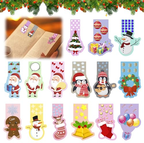 Weihnachten Lesezeichen Kinder, 30 Stück Magnetische Lesezeichen Bunt, Weihnachtsgeschenke Magnetic Markings Santa Schneemann Seitenclips Markierungen, Lesezeichen Clips für Kinder Studenten