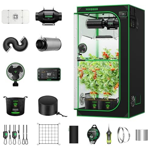 Vivosun GIY Plus Smartes Gewächszeltset, 2000D Mylar, 3er-Pflanzsystem, WLAN-integriertes automatisches System, Vollspektrum-programmierbares Licht, verbesserte Belüftung und Zirkulation, 91 x 91 cm