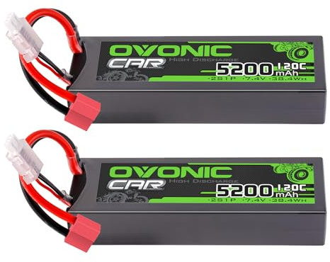 OVONIC 2s Lipo Akku 7.4V 5200mAh 120C mit Deans T Stecker Lipo Batterie für RC Auto Truck Truggy Quadcopter Hubschrauber LKW Boot Flugzeug(2PCS)