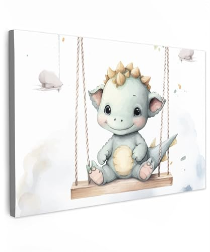 MuchoWow© Bild auf Leinwand Groß 120x80 cm XXL Schlafzimmer Bilder Badezimmer Wand Deko Wohnzimmer Modern Wanddeko Bilderwand Geschenk Drache - Babytier - Kinder - Babyzimmer - Kinderzimmer