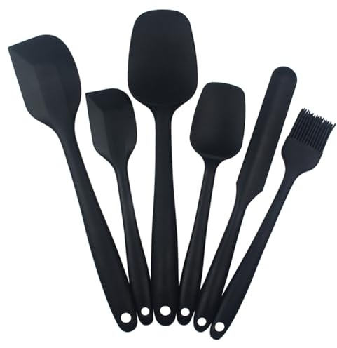 Lychico Silicone Spatula Set (6 Piece), Food Grade Rubber Spatulas for Baking, Cooking, and Mixing High Heat Resistant Non Stick Dishwasher Safe BPA-Free, Black