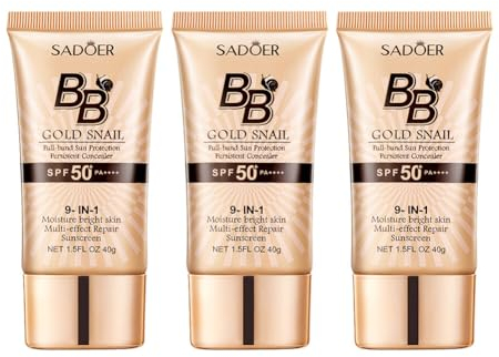 3pcs Gold Snail BB Cream, Make Up BB Creme SPF 50+ Sunscreen Concealer BB Cream Feuchtigkeitsspendendes Aufhellende Getönte Tagescreme Tinted Hydrator SUN Sonnencreme fürs Gesicht LSF 50