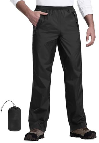 33,000ft Packbare Regenhose Herren Wasserdicht Leichte Fahrrad Überziehhose Winddicht Reflektierende Wanderhose zum Golf Outdoor Angeln Schwarz S