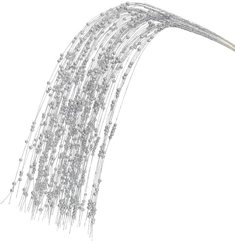 KI Store 8 Stück deko Zweig Weihnachten äste künstlicher weihnachtszweig 95cm mit Glitzer bastelzweige dekozweig Stem Mistelzweig für Weihnachts deko (Silber)