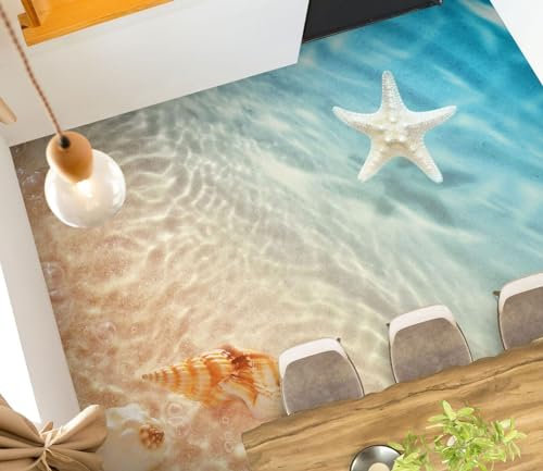 3D Floor Stickers Photo Wallpaper 3D Beach Conch,150 * 105cm Floor Tiles Murals Bathroom Living Room PVC Non-Slip Floor Stickers Self Adhesive Vinyl 3D Wallpaper