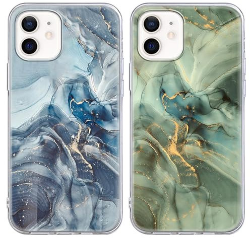 Foonary 2 Pack Clear Print Phone Case Compatible with iPhone 11 6.1,Soft Silicone with Marble Design Aesthetics Transparent Pattern Cases,Shockproof Bumper Protector Cover Blue Girls