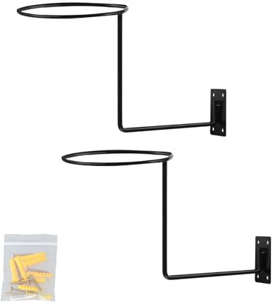 2 Pcs Wall Mounted Helmet Holder, Hat Holder Display Stand, Metal Helmet Display Rack Stand, Black Ball Storage Rack, Football Stand for Motorcycle Bike Baseballs Wig Hats Coats